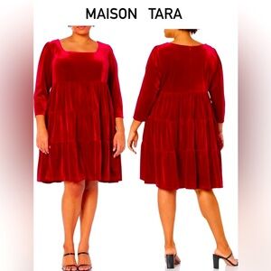 Maison Tara Velvet Caplet Babydoll 3/4 Sleeve Plus Size Midi Dress Sz: 20W NWT